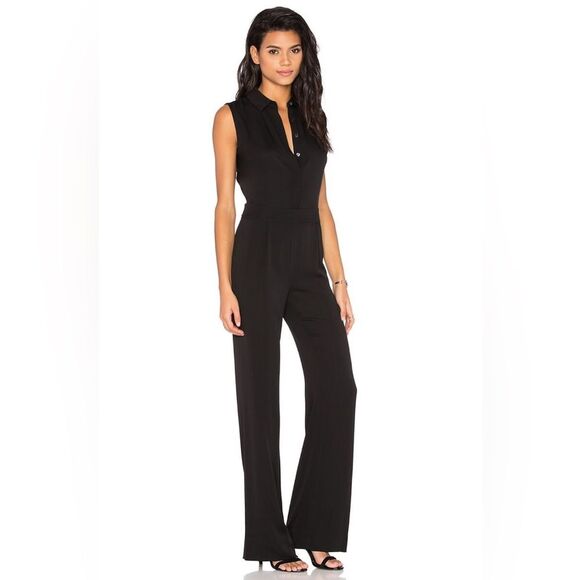 Diane Von Furstenberg Traci Wide Leg Silk Sleeveless Black Jumpsuit - Picture 1 of 12